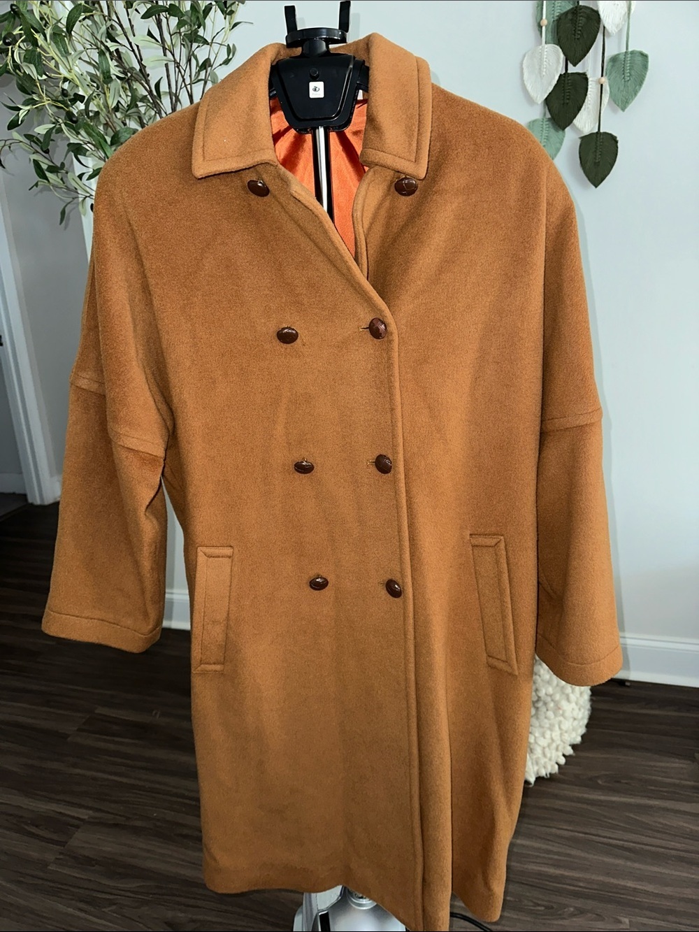 Anne Klein Double-Breasted Pea Coat in Camel Brown
